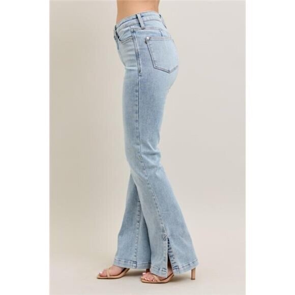 Judy Blue Full Size Tummy Control Vintage Wash Side Slit Slim Boot Jeans Plus - Picture 4 of 11
